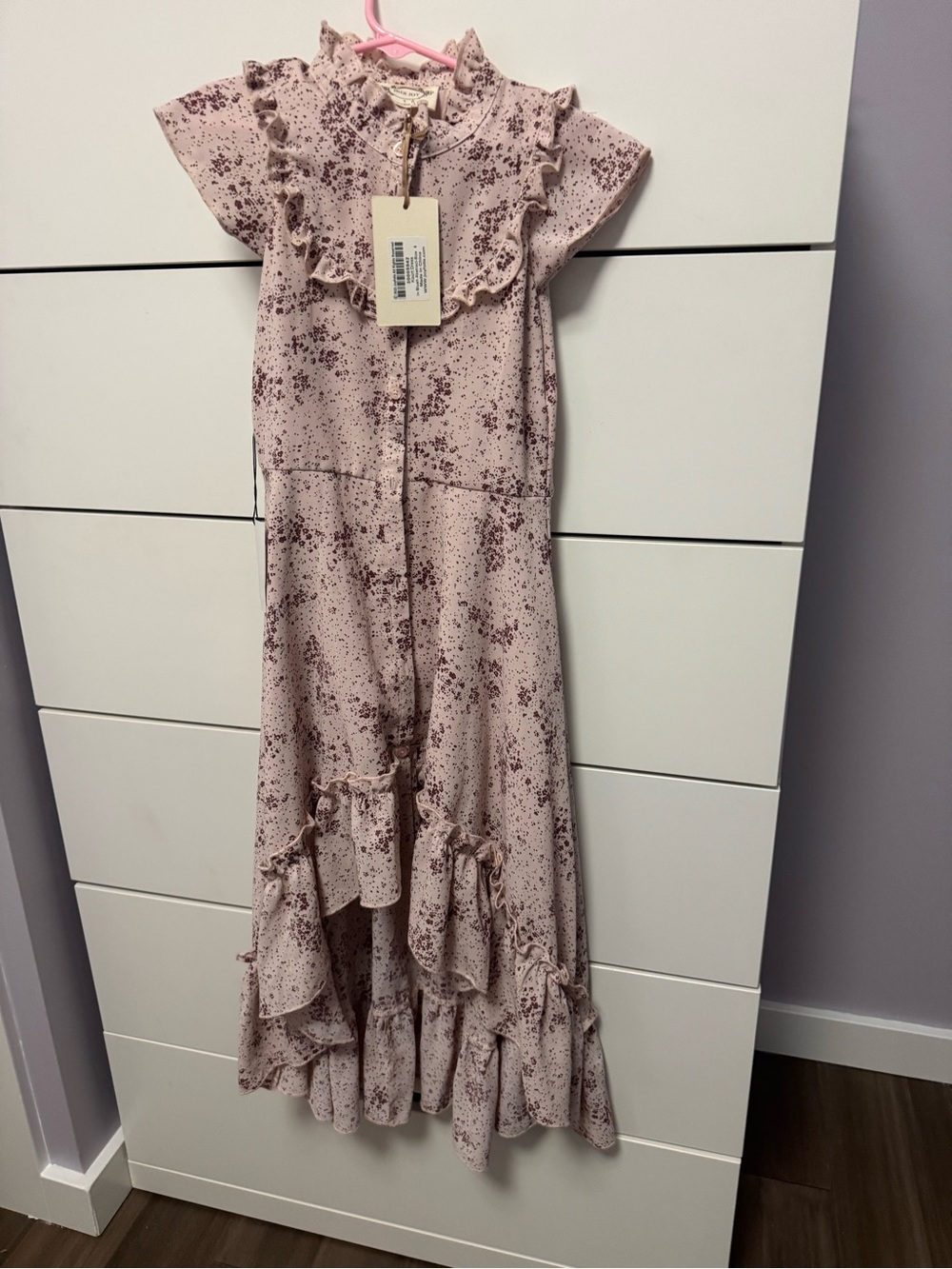 Girls Dusty Pink Speckle High-Low Ruffle Dress